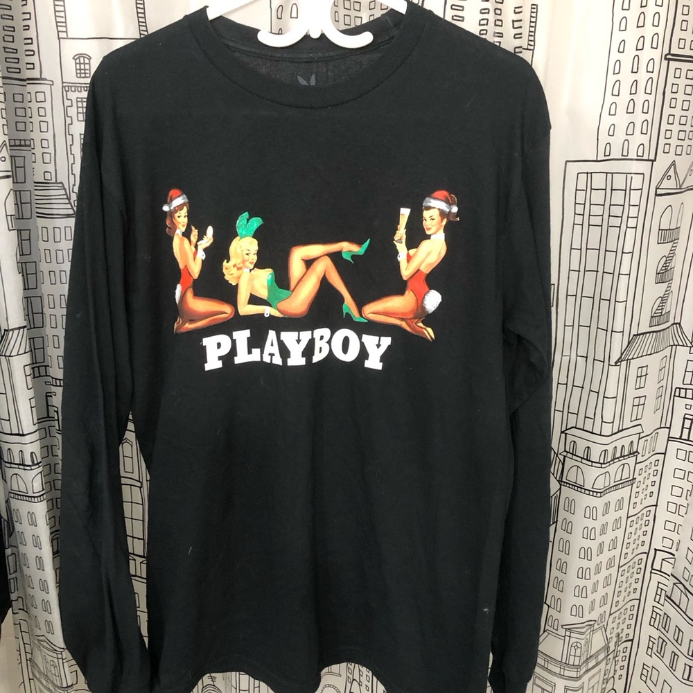 Limited edition holiday PLAYBOY Black Graphic long sleeve Tee